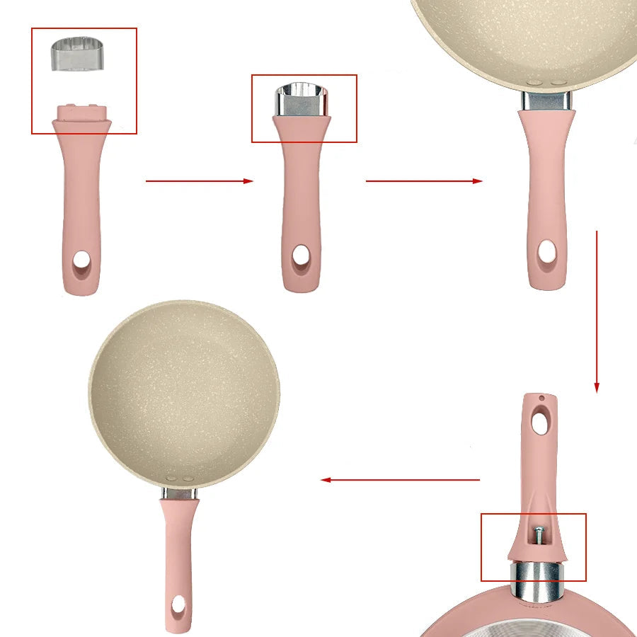 Set de cuisson familial rose – casserole, poêle et faitout avec couvercle